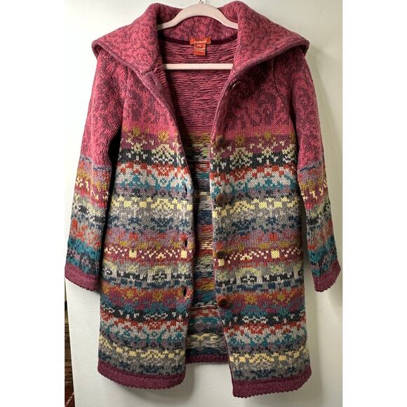 Petite Sm Sundance 100% Lambswool Fair Isle Cardigan Longline Shawl Collar Boho - Picture 3 of 8